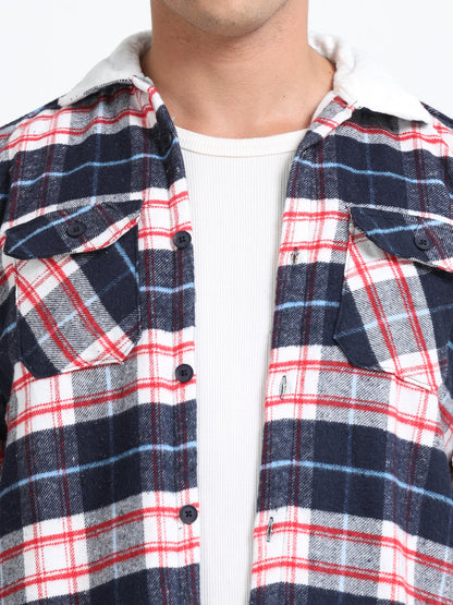 Twill Brushed Checks Full collared red Shirt