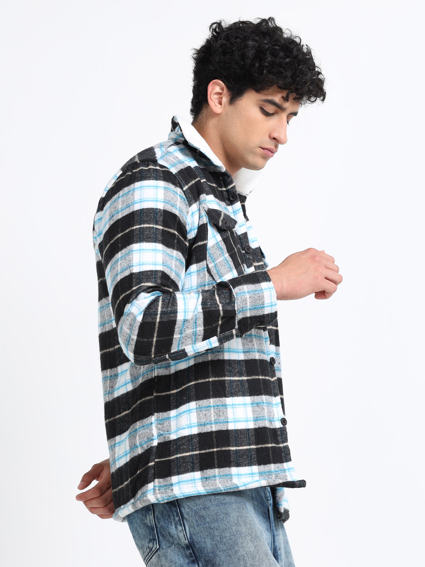 Twill Brushed Checks Full collared white Shirt