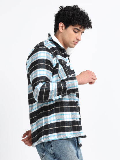 Twill Brushed Checks Full collared white Shirt