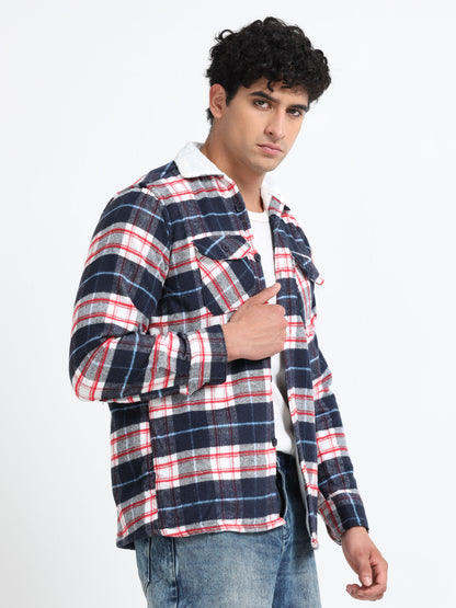 Twill Brushed Checks Full collared red Shirt