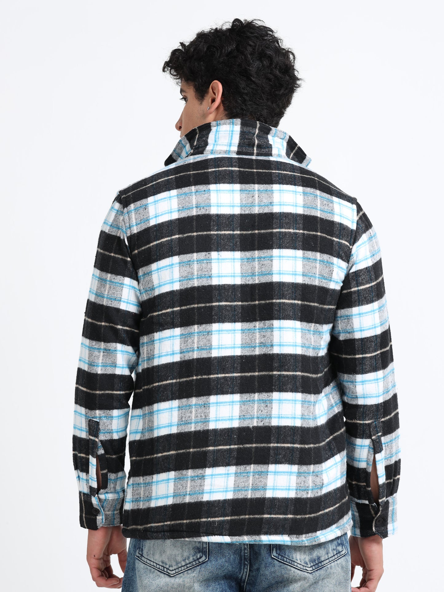 Twill Brushed Checks Full collared white Shirt