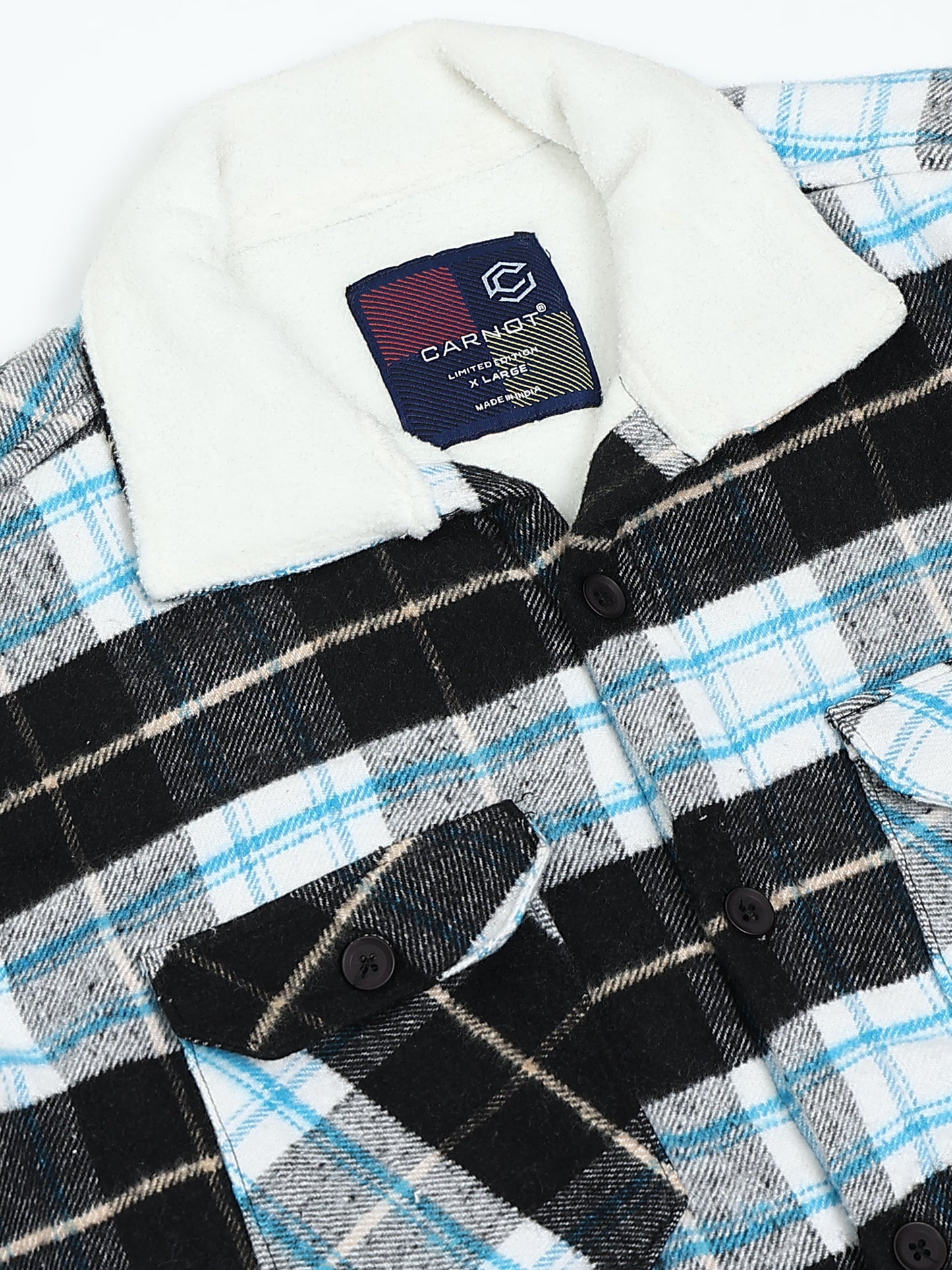 Twill Brushed Checks Full collared white Shirt