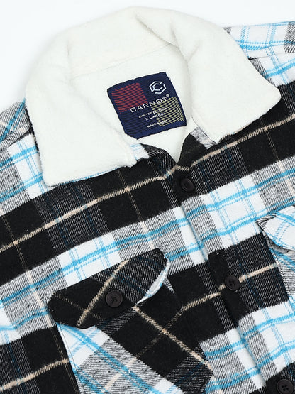 Twill Brushed Checks Full collared white Shirt