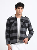 Twill Brushed Checks Full collared grey Shirt