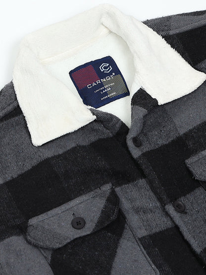 Twill Brushed Checks Full collared grey Shirt