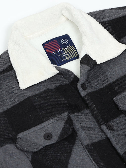 Twill Brushed Checks Full collared grey Shirt