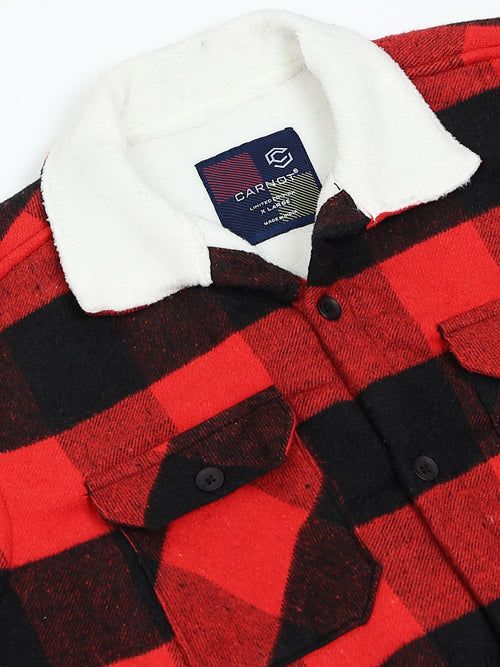 Twill Brushed Checks Full collared red Shirt