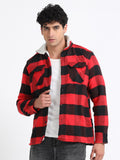 Twill Brushed Checks Full collared red Shirt