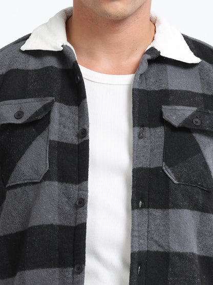 Twill Brushed Checks Full collared grey Shirt