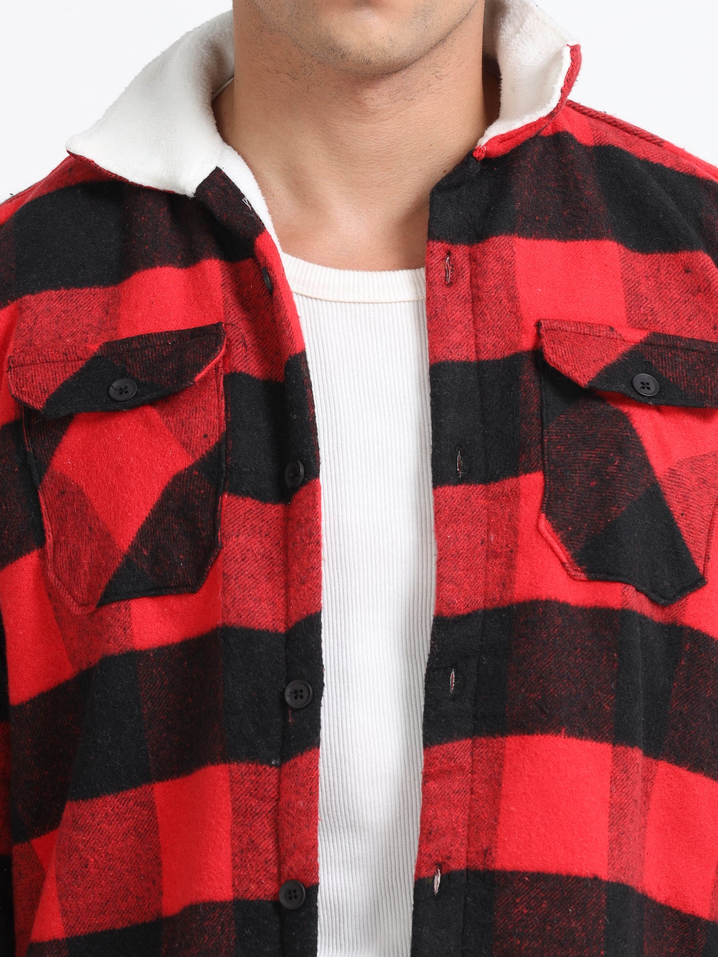 Twill Brushed Checks Full collared red Shirt