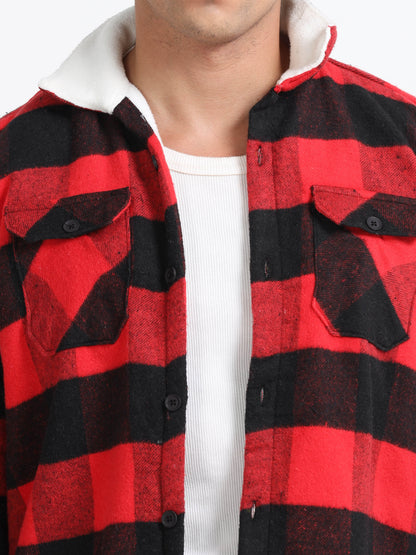 Twill Brushed Checks Full collared red Shirt