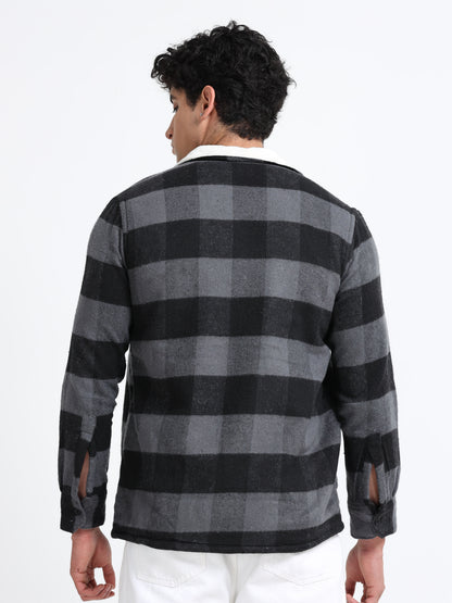 Twill Brushed Checks Full collared grey Shirt
