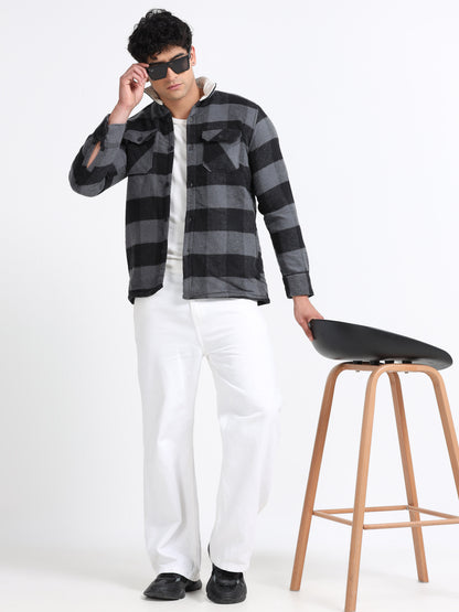 Twill Brushed Checks Full collared grey Shirt