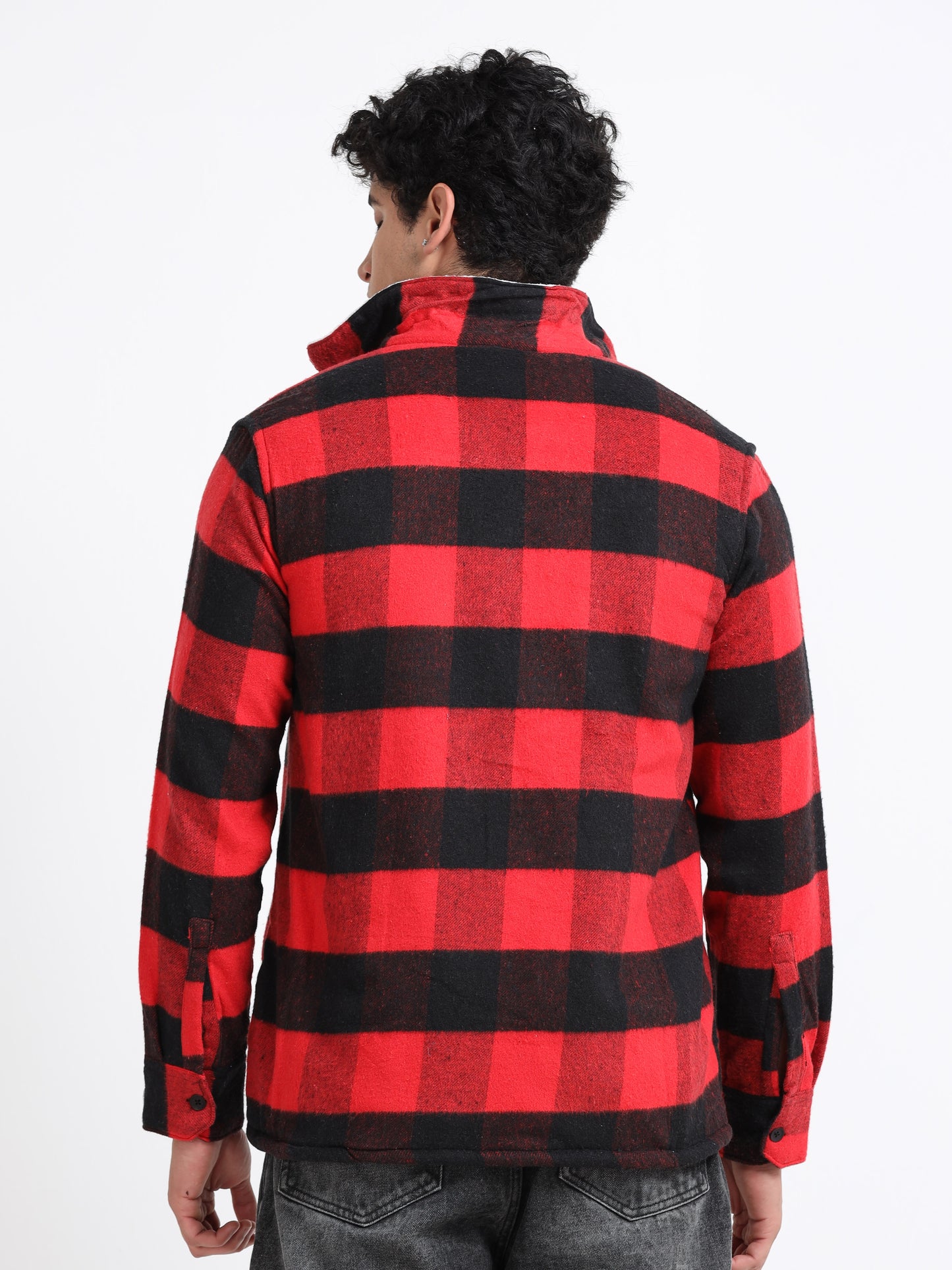 Twill Brushed Checks Full collared red Shirt
