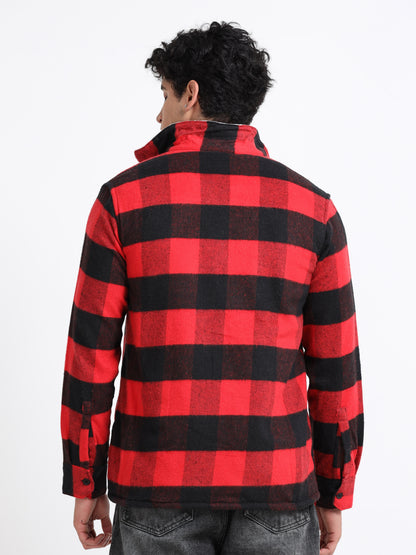 Twill Brushed Checks Full collared red Shirt
