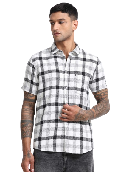 Mocklino Checks white Shirt