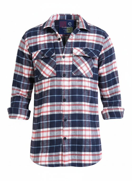 Twill Brushed Checks navy blue Shirt