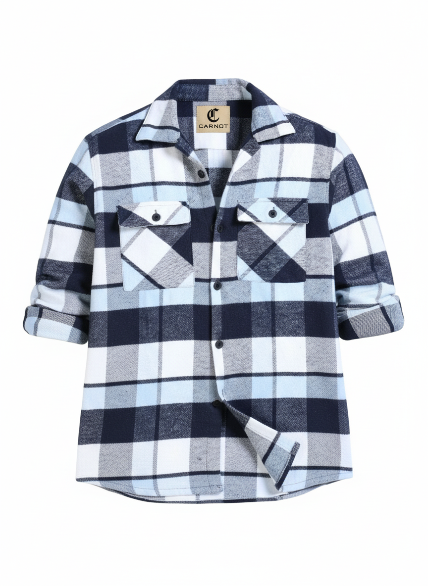 Twill Brushed Checks sky blue Shirt