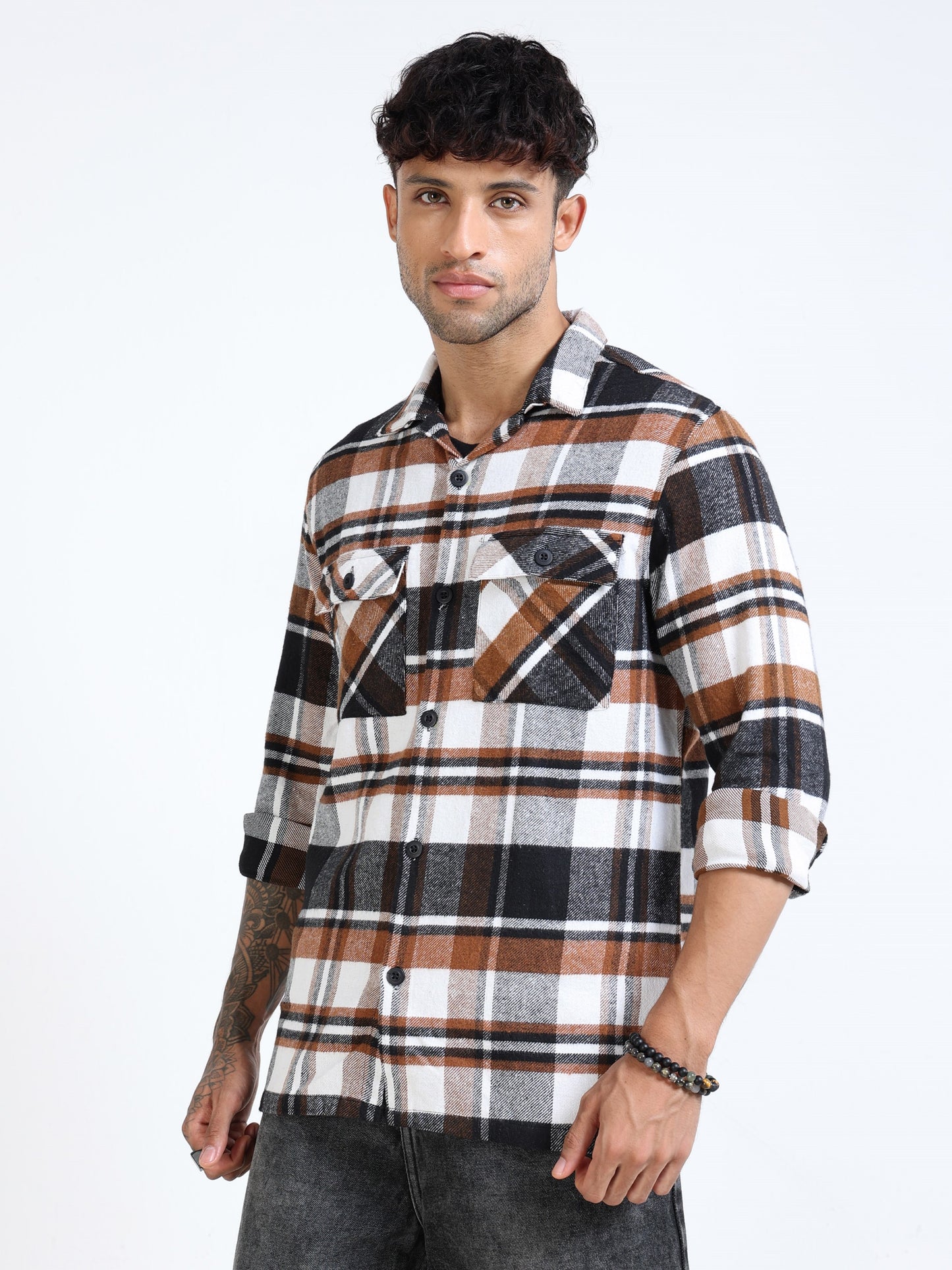 Twill Brushed Checks brown Shirt