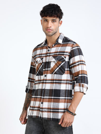Twill Brushed Checks brown Shirt