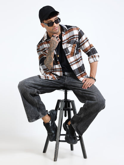 Twill Brushed Checks brown Shirt