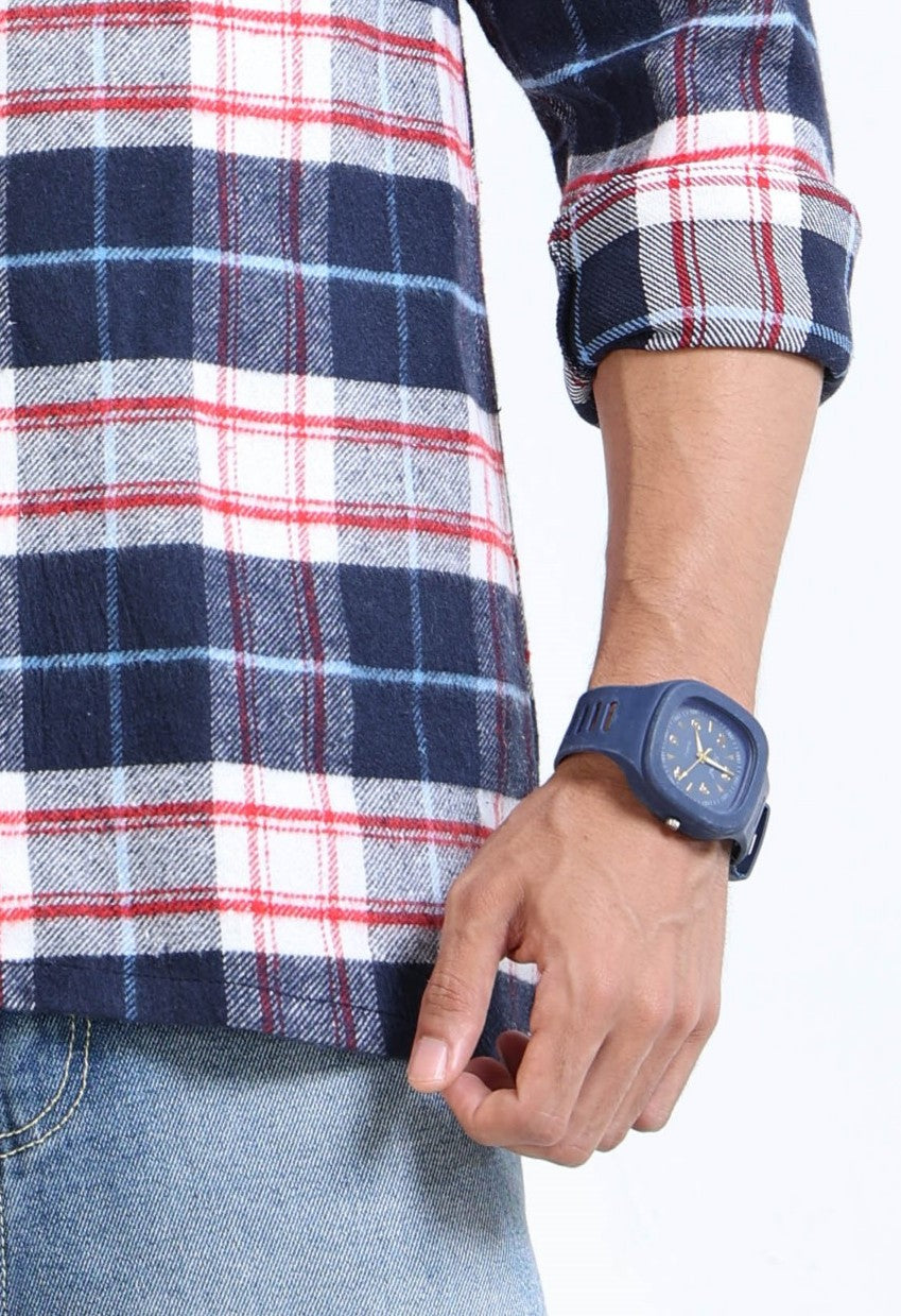 Twill Brushed Checks navy blue Shirt