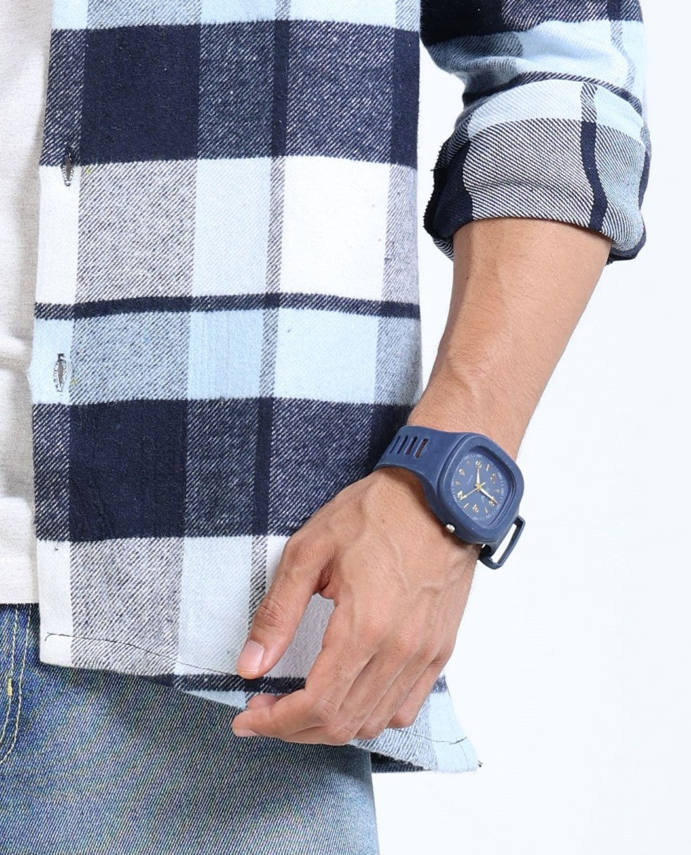 Twill Brushed Checks sky blue Shirt